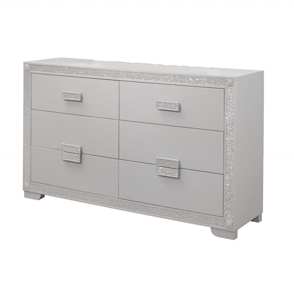 38" Silver Solid Wood Six Drawer Double Dresser
