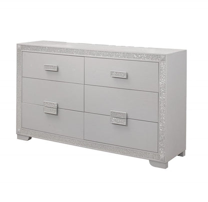 38" Silver Solid Wood Six Drawer Double Dresser