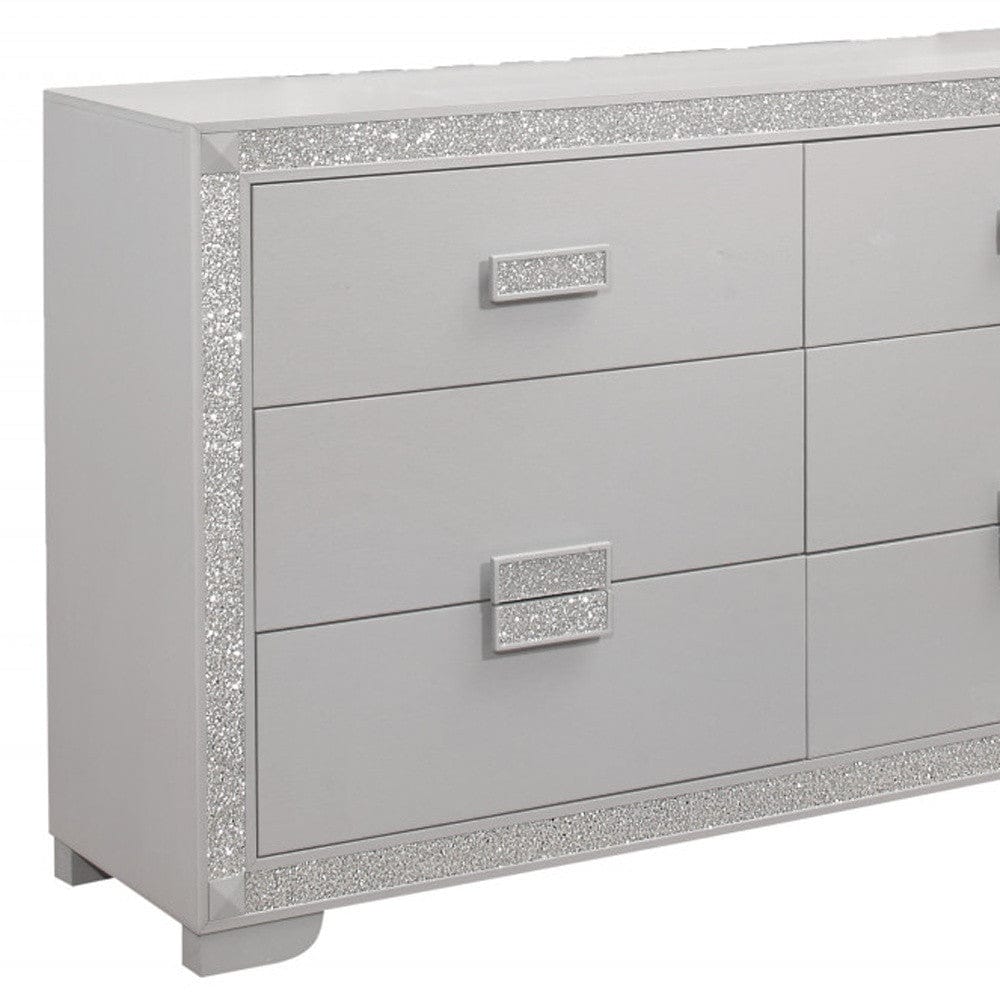 38" Silver Solid Wood Six Drawer Double Dresser
