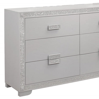 38" Silver Solid Wood Six Drawer Double Dresser
