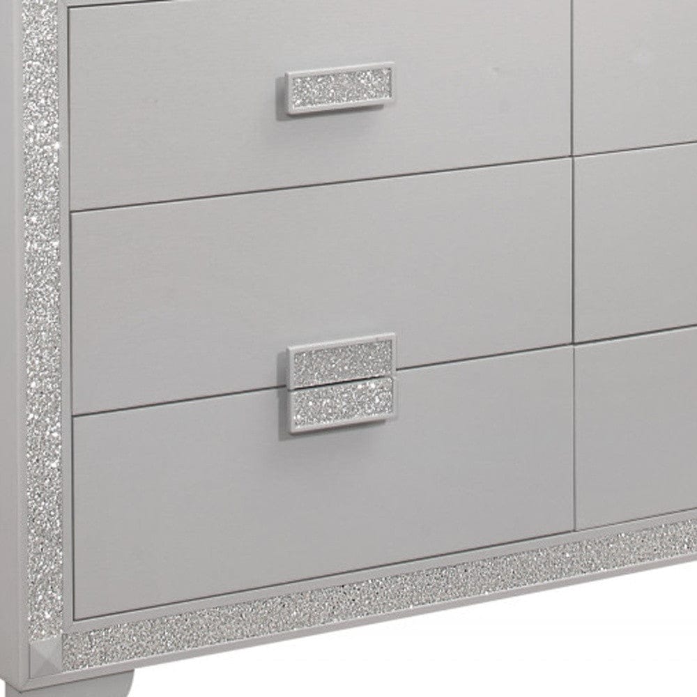 38" Silver Solid Wood Six Drawer Double Dresser