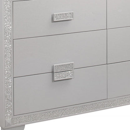 38" Silver Solid Wood Six Drawer Double Dresser