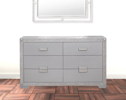 38" Silver Solid Wood Six Drawer Double Dresser