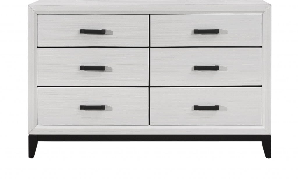 58" White Solid Wood Six Drawer Double Dresser