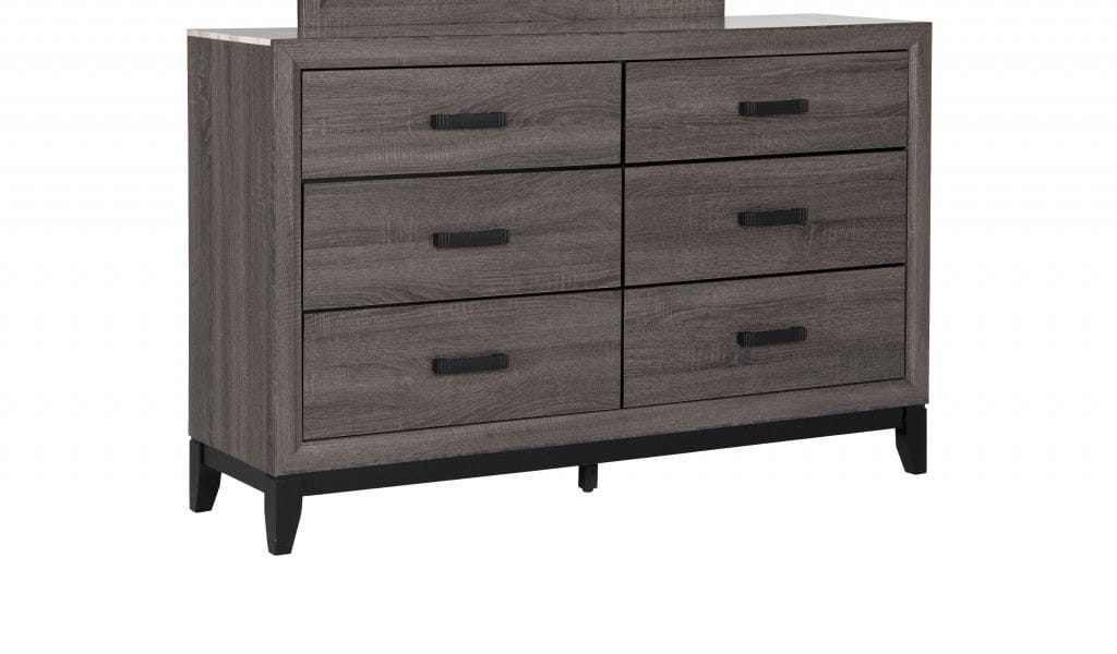 58" Grey Solid Wood Six Drawer Double Dresser