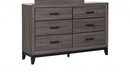 58" Grey Solid Wood Six Drawer Double Dresser