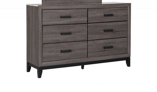 58" Grey Solid Wood Six Drawer Double Dresser
