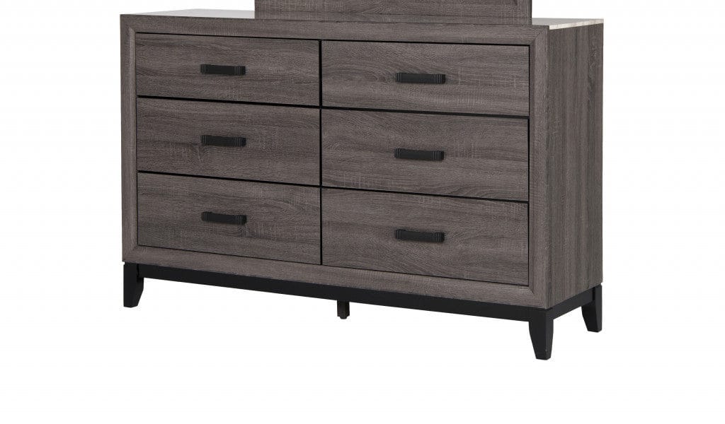 58" Grey Solid Wood Six Drawer Double Dresser