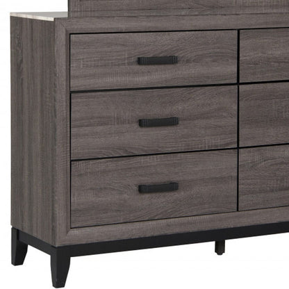 58" Grey Solid Wood Six Drawer Double Dresser