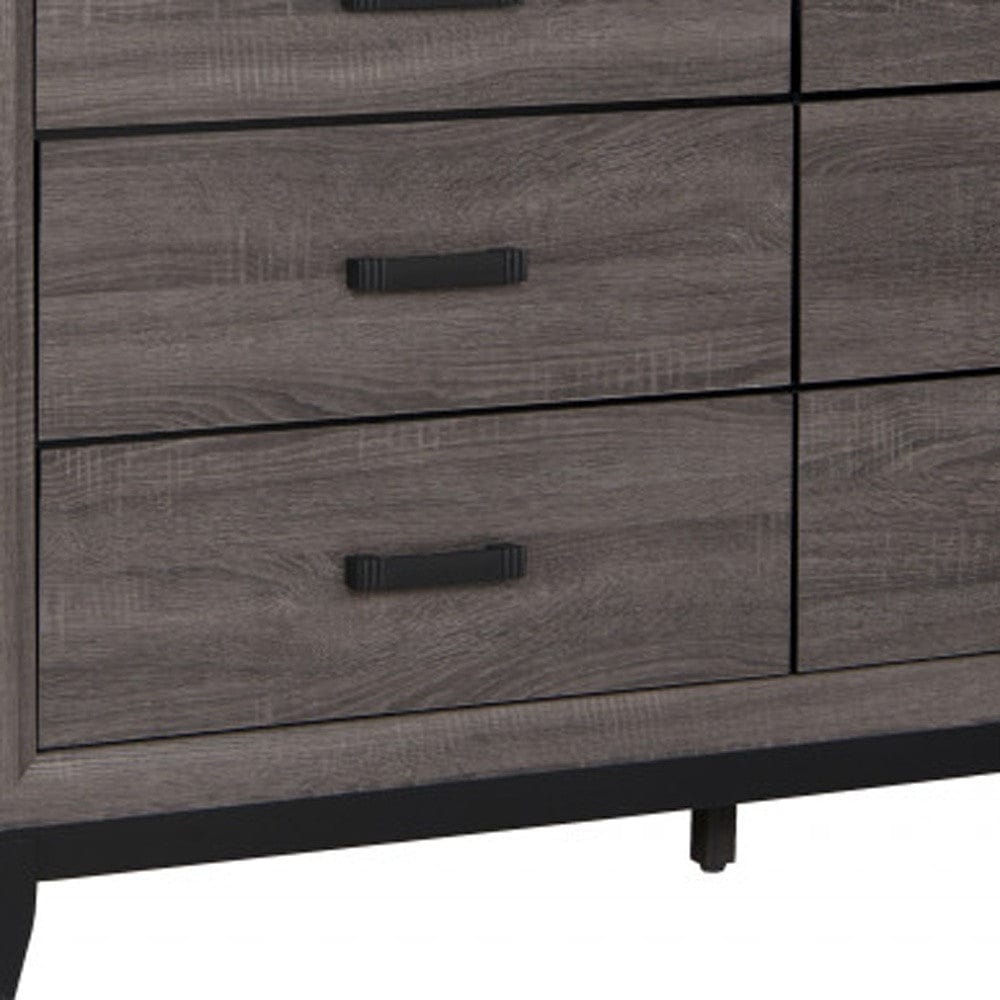 58" Grey Solid Wood Six Drawer Double Dresser