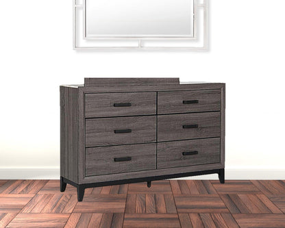 58" Grey Solid Wood Six Drawer Double Dresser
