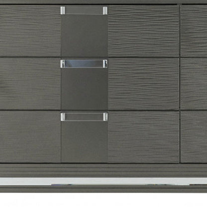 64" Metallic Grey Solid Wood Mirrored Six Drawer Double Dresser