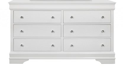 58" Metallic White Solid Wood Six Drawer Double Dresser