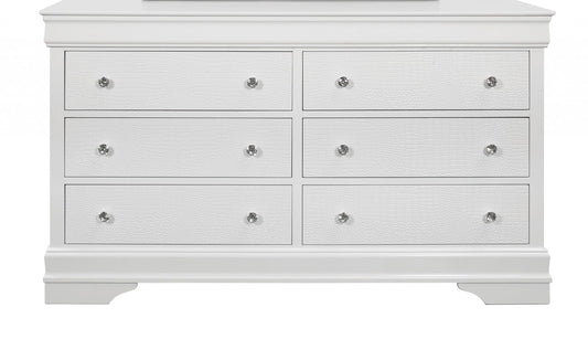 58" Metallic White Solid Wood Six Drawer Double Dresser