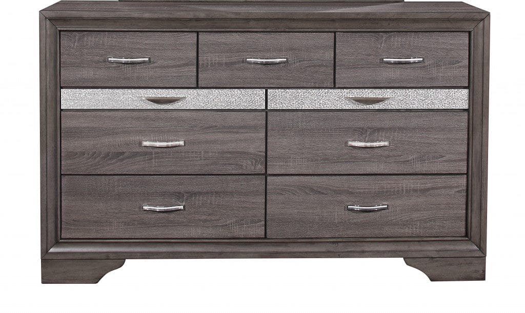 62" Grey Solid Wood Nine Drawer Double Dresser