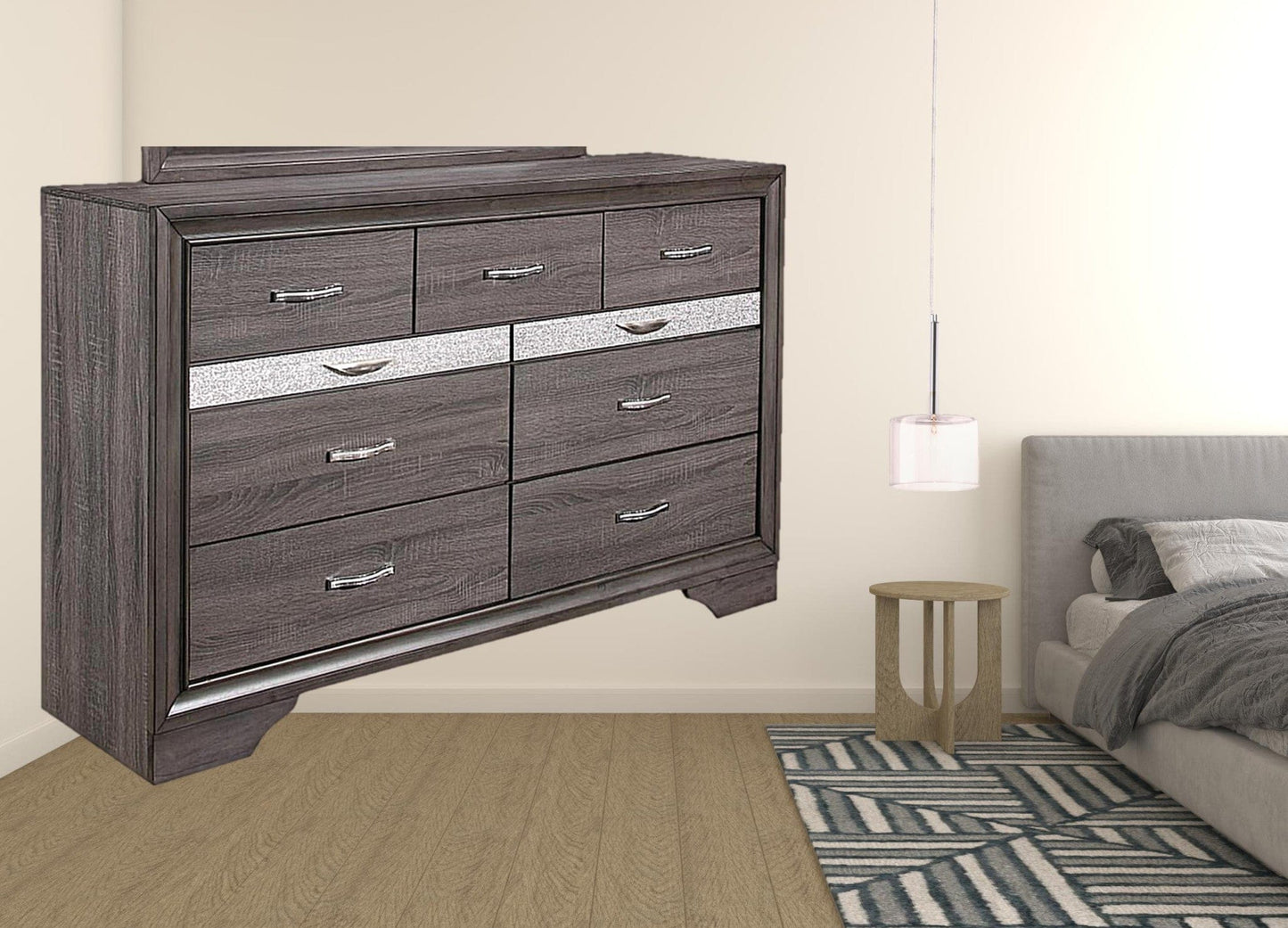 62" Grey Solid Wood Nine Drawer Double Dresser