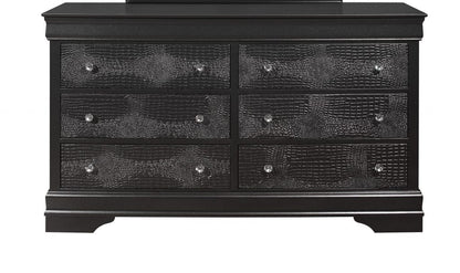 58" Metallic Grey Solid Wood Six Drawer Double Dresser