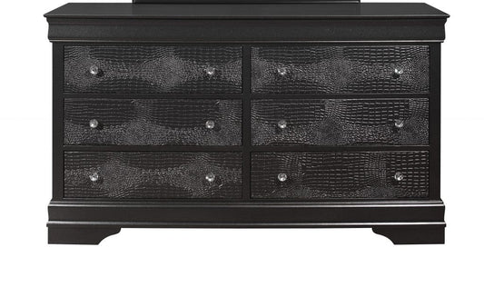 58" Metallic Grey Solid Wood Six Drawer Double Dresser