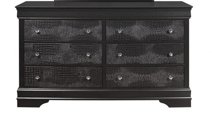 58" Metallic Grey Solid Wood Six Drawer Double Dresser