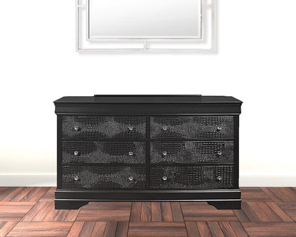58" Metallic Grey Solid Wood Six Drawer Double Dresser