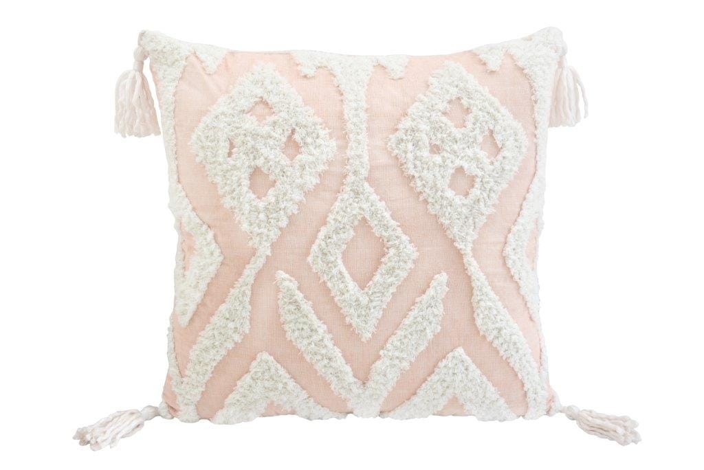 17" X 17" Peach And Cream Chevron Throw Pillow With Tassels