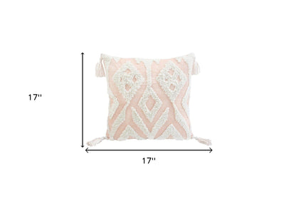 17" X 17" Peach And Cream Chevron Throw Pillow With Tassels