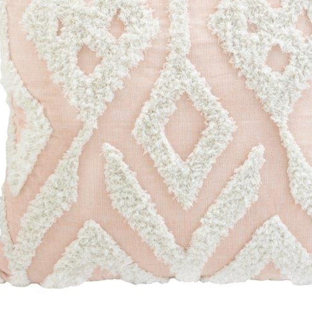 17" X 17" Peach And Cream Chevron Throw Pillow With Tassels