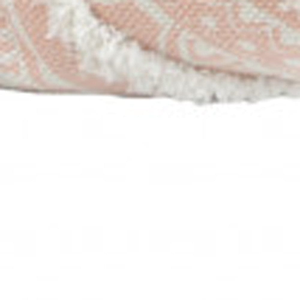 18" X 18" Peach And White Geometric Zippered Polyester And Cotton Blend Throw Pillow With Tassels