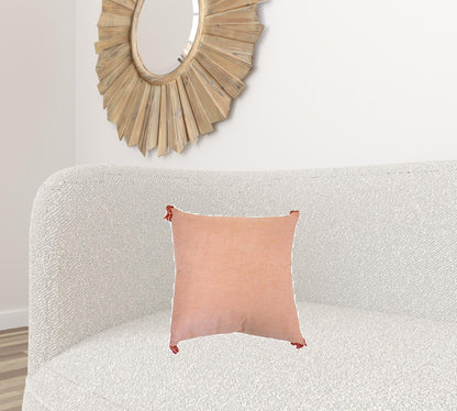 17" X 17" Coral And White Damask Zippered Polyester Throw Pillow With Tassels