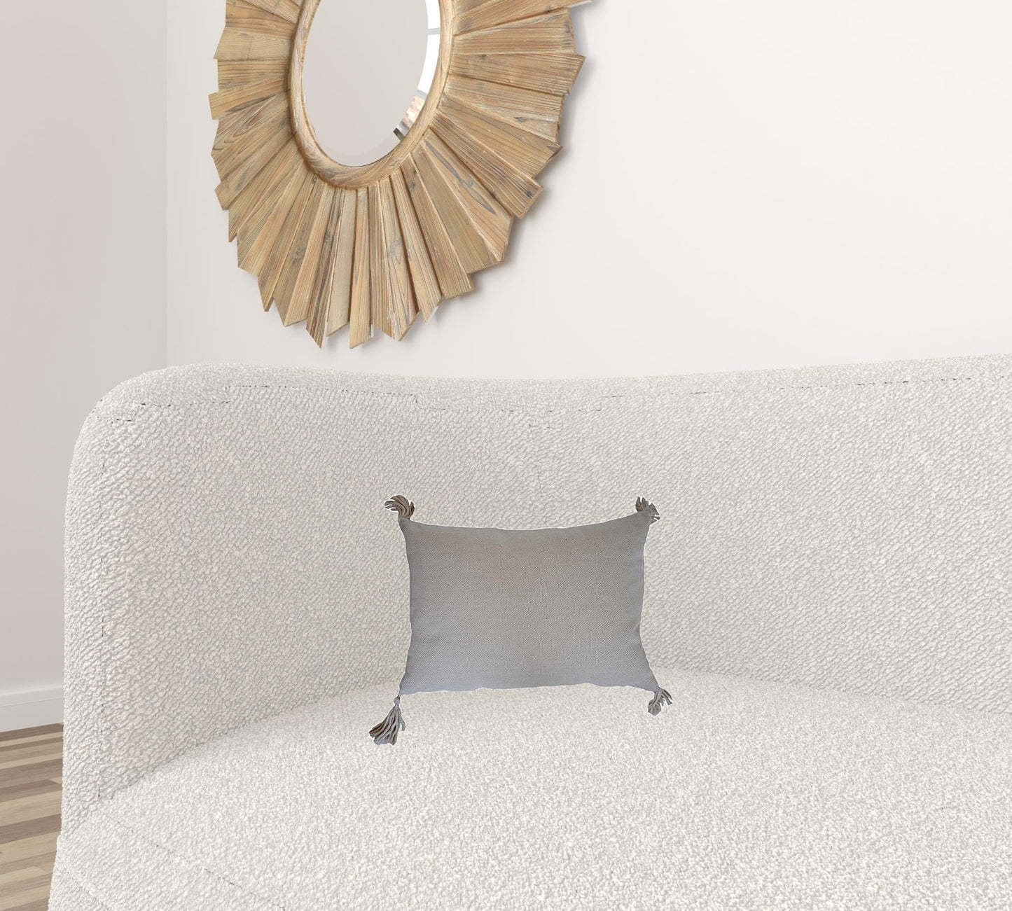 13" X 18" Beige And White Damask Zippered Polyester And Burlap Blend Throw Pillow With Tassels