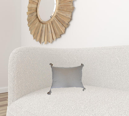 13" X 18" Beige And White Damask Zippered Polyester And Burlap Blend Throw Pillow With Tassels