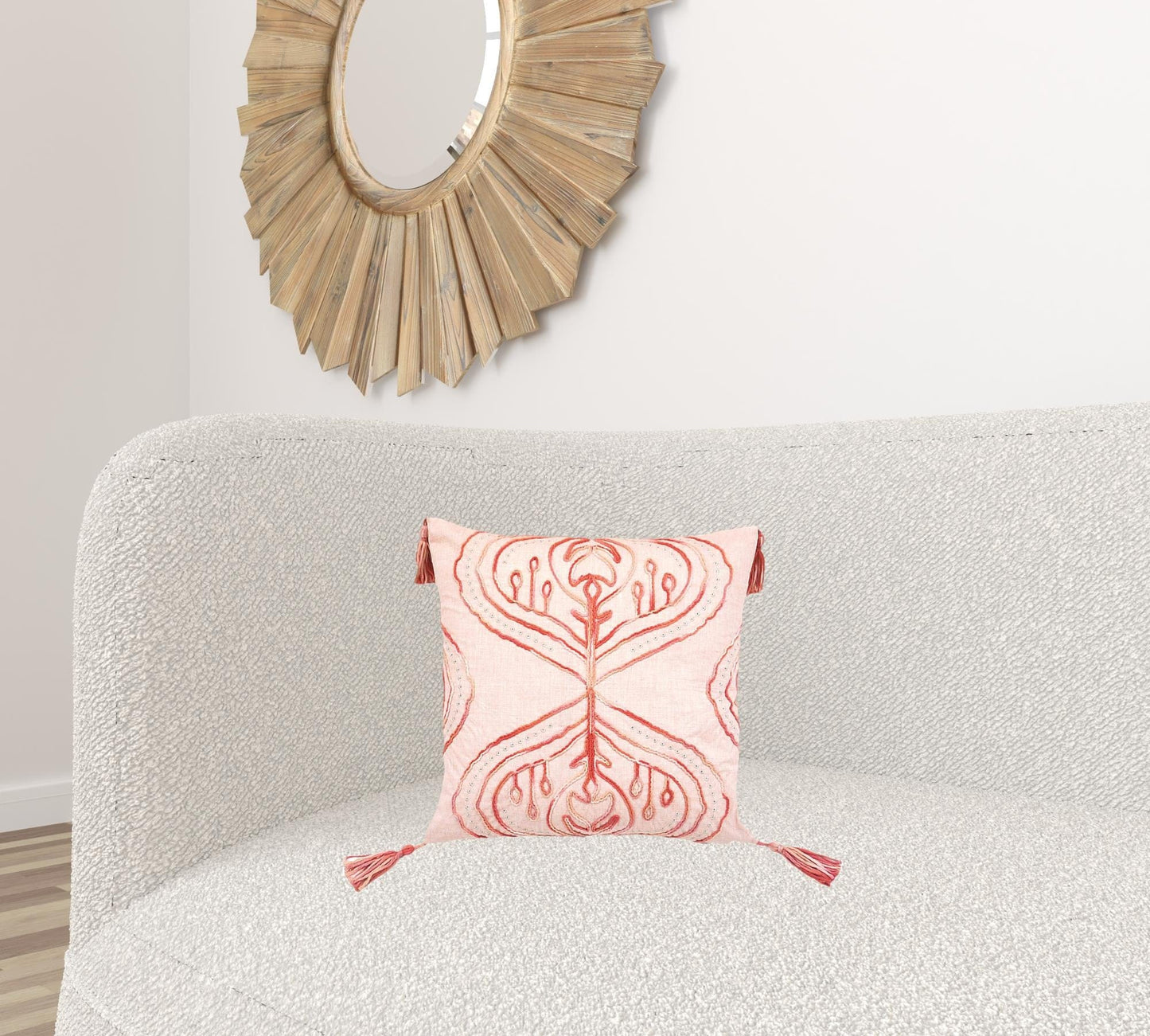 17" X 17" Coral Damask Zippered Polyester Throw Pillow With Tassels