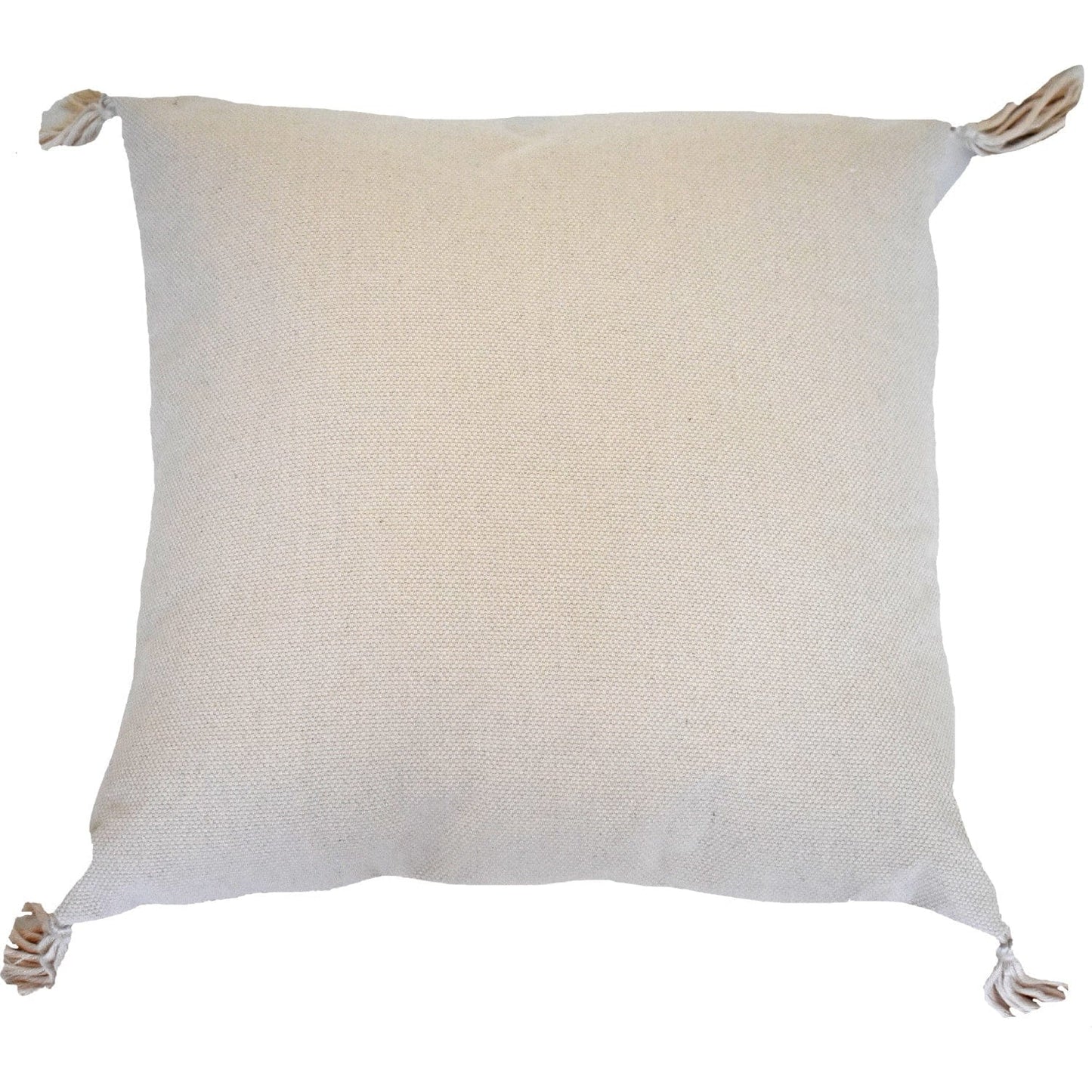 18" X 18" Beige And White Geometric Zippered Polyester And Cotton Blend Throw Pillow With Tassels