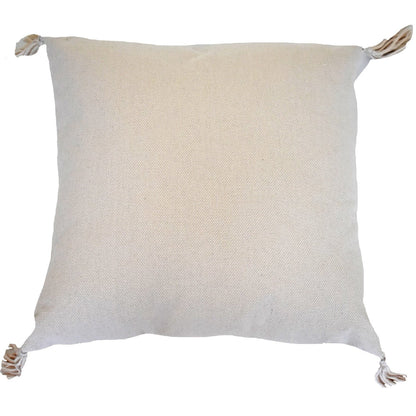 18" X 18" Beige And White Geometric Zippered Polyester And Cotton Blend Throw Pillow With Tassels