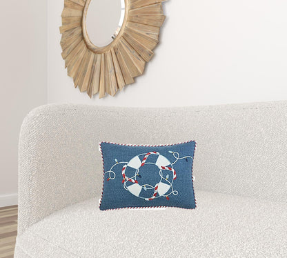 13" X 18" Blue Red And White Coastal Christmas Throw Pillow