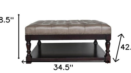 34.5" Dark Grey and Dark Brown Tufted Leather Coffee Table