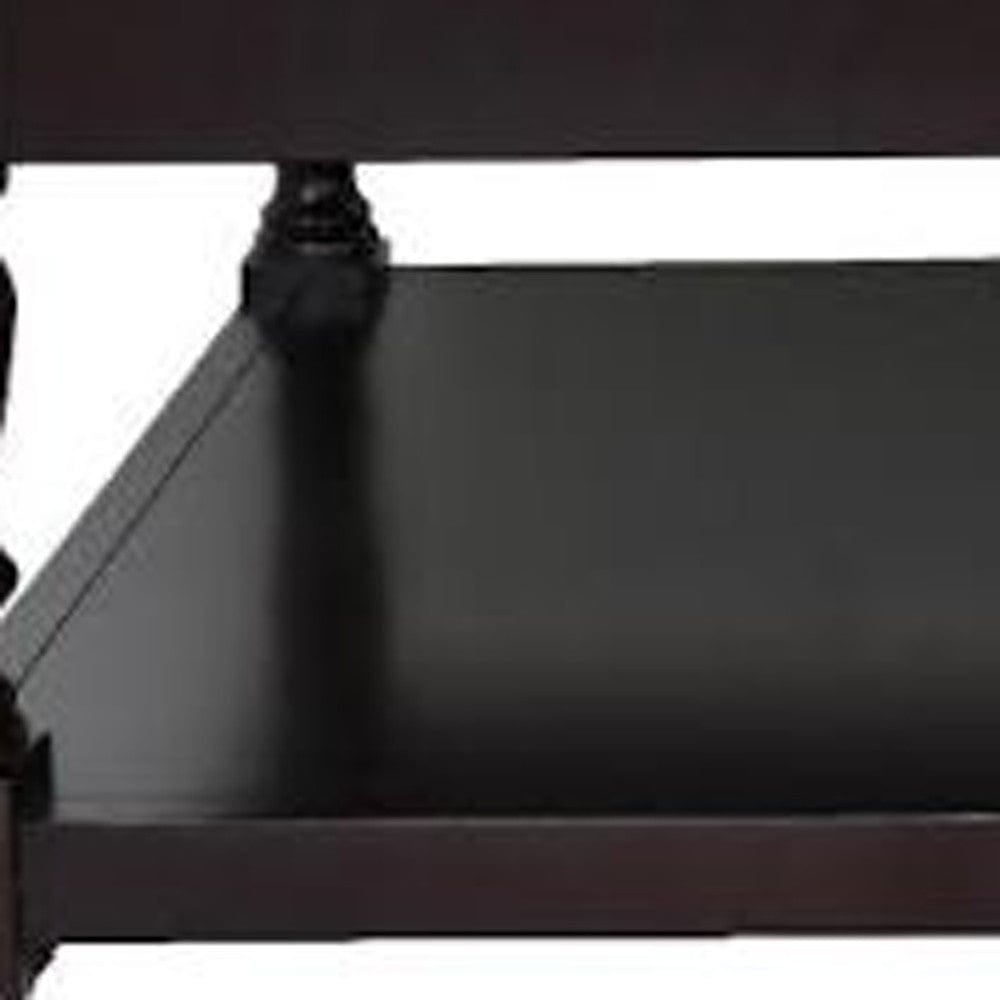 34.5" Dark Grey and Dark Brown Tufted Leather Coffee Table