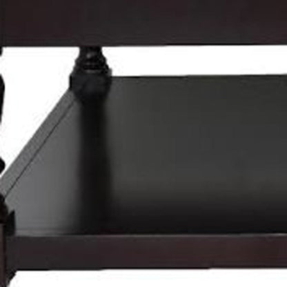 34.5" Dark Grey and Dark Brown Tufted Leather Coffee Table