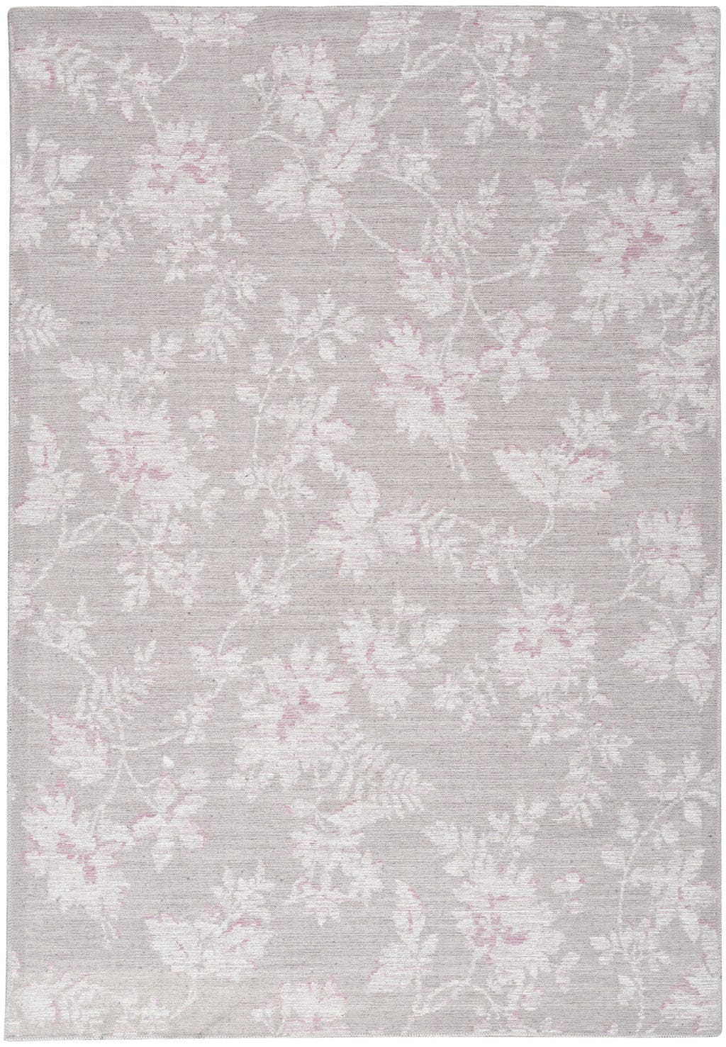 5' X 7' Neutral Gray With A Pop Of Pink Floral Area Rug