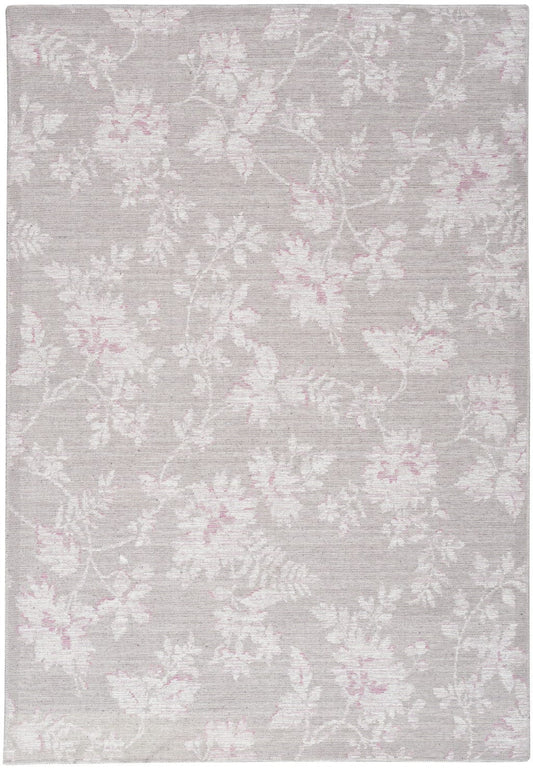 5' X 7' Neutral Gray With A Pop Of Pink Floral Area Rug