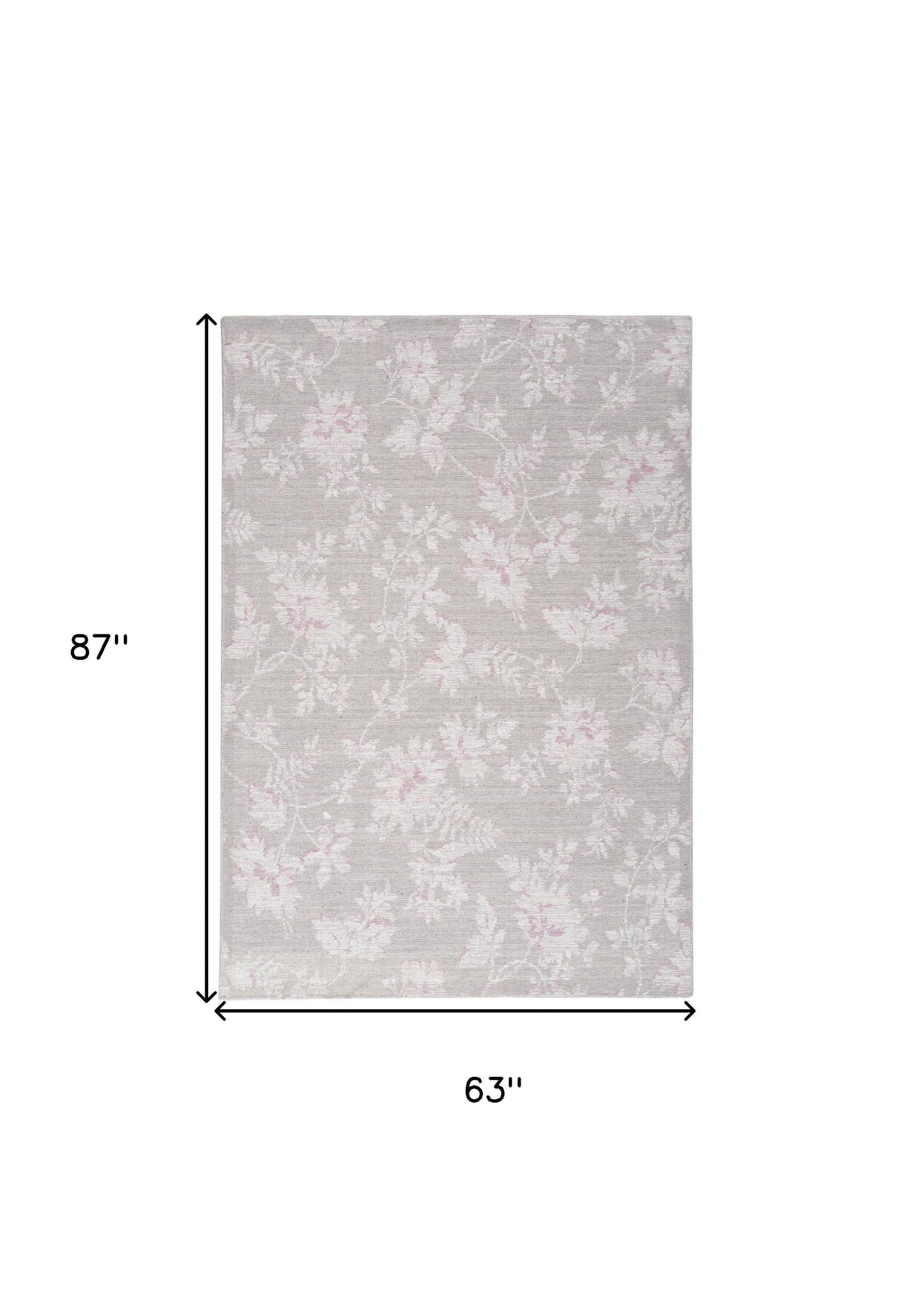 5' X 7' Neutral Gray With A Pop Of Pink Floral Area Rug