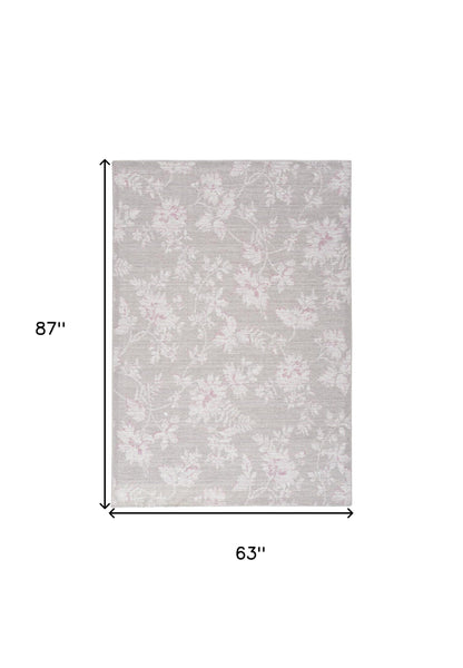 5' X 7' Neutral Gray With A Pop Of Pink Floral Area Rug