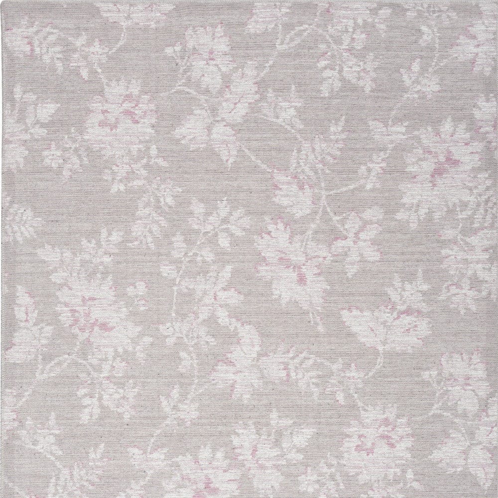 5' X 7' Neutral Gray With A Pop Of Pink Floral Area Rug
