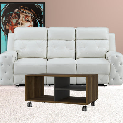 32" Walnut and Black Open Rectangular Coffee Table With Three Shelves