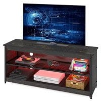55" Black Manufactured Wood Open Shelving TV Stand With Bookcase