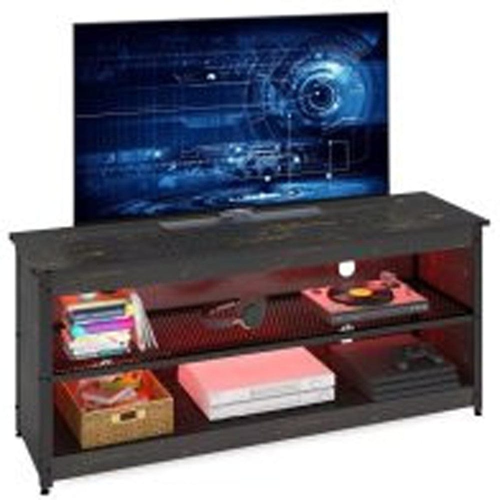 55" Black Manufactured Wood Open Shelving TV Stand With Bookcase