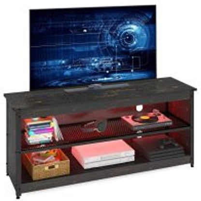 55" Black Manufactured Wood Open Shelving TV Stand With Bookcase