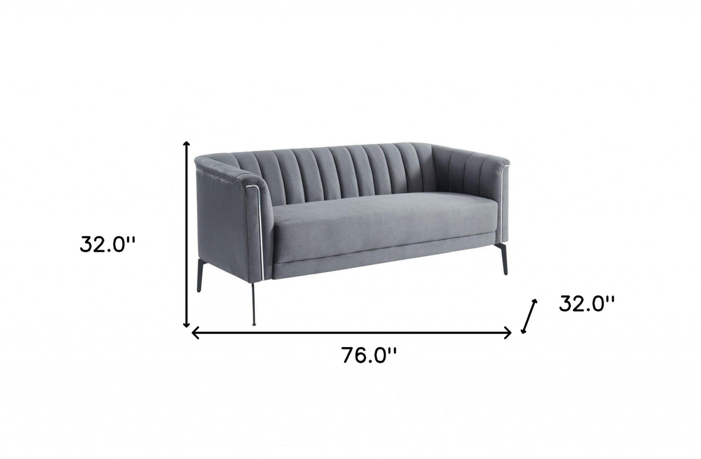 76" Dark Grey Three Person Standard Metal Legs Sofa