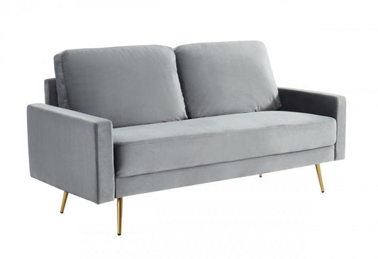 Compact 72" Grey Velvet Sofa With Two Cushions