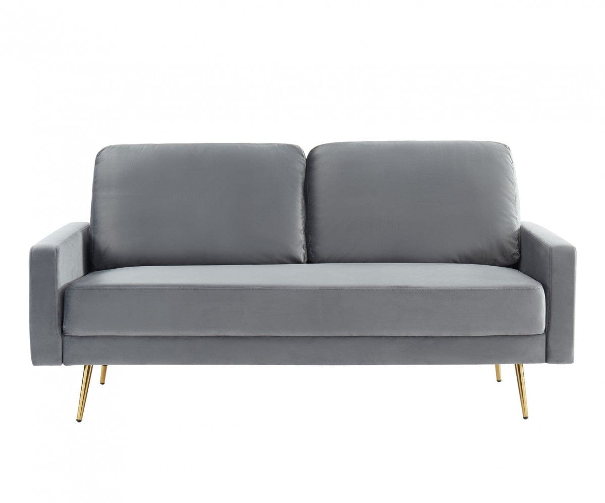 Compact 72" Grey Velvet Sofa With Two Cushions